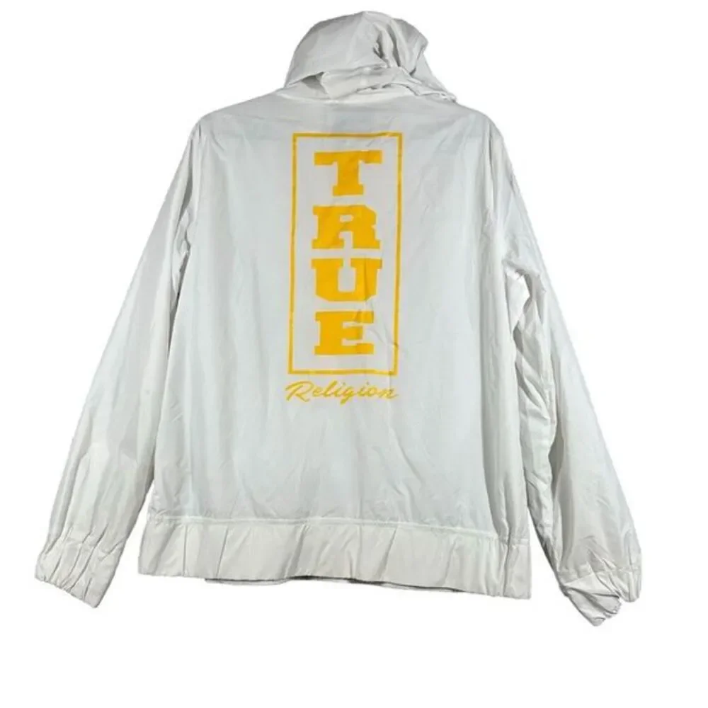 True Religion Windbreaker Jacket‎ Womens XL Hooded Half Zip Mesh Lined White